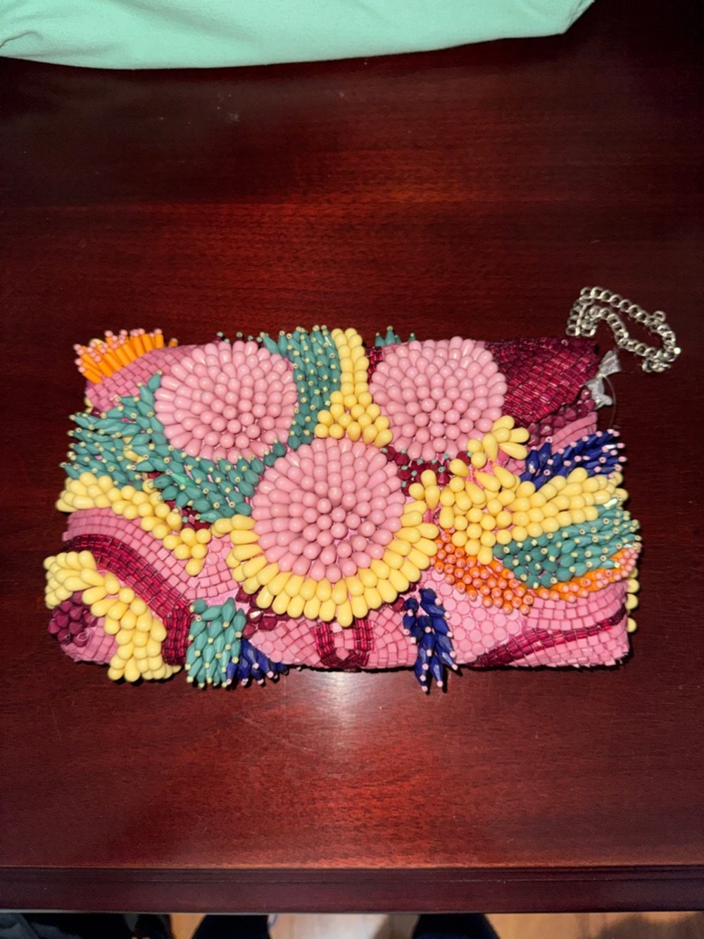 Colorful Beaded Floral Crossbody Clutch - Pink Multicolor